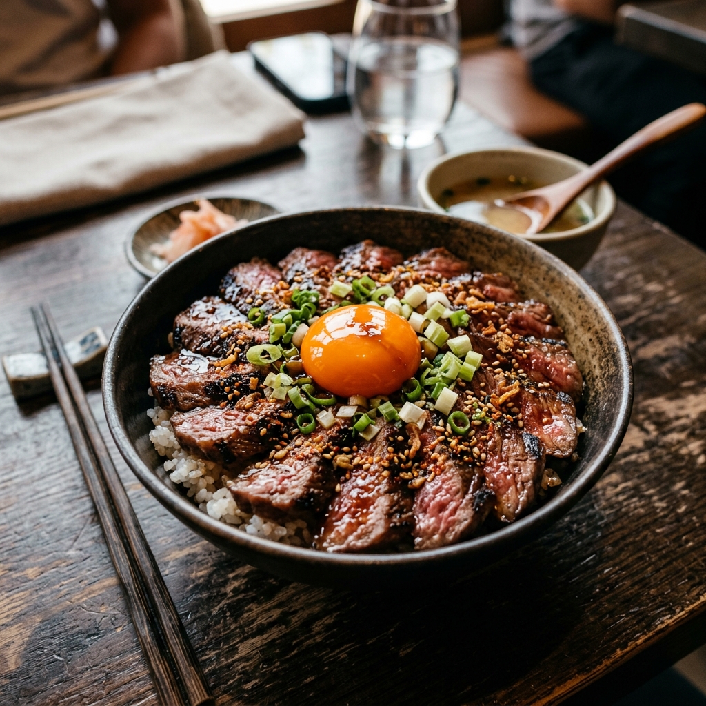 ข้าวหน้าเนื้อย่างเตาถ่าน (Charcoal Beef Bowl)