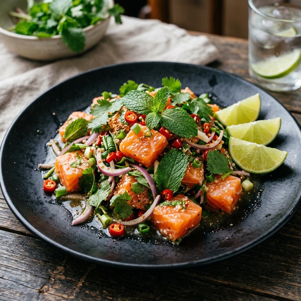 ยำแซลมอนแซ่บ (Spicy Salmon Salad)